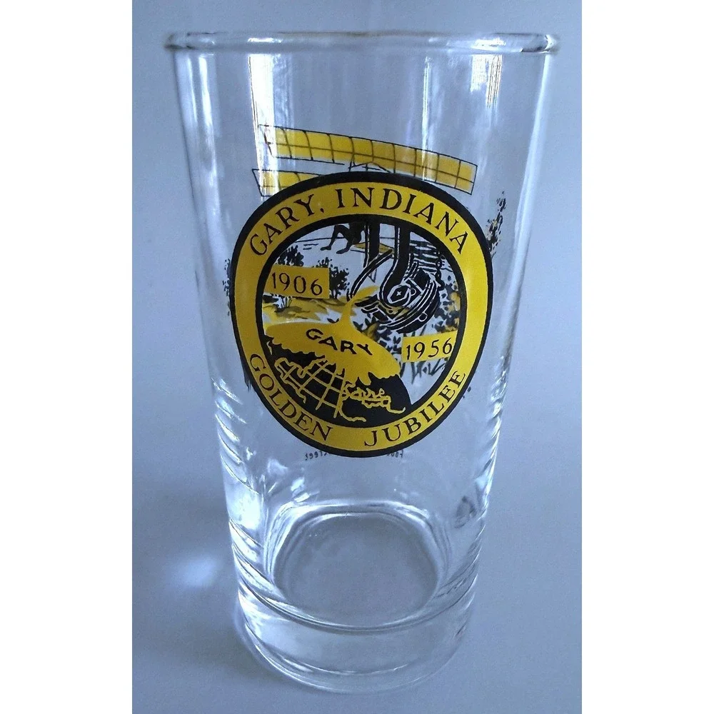 Gary IN 1956 Jubilee Chanute Glider Glass Tumbler Highball Enamel Paint 5.25